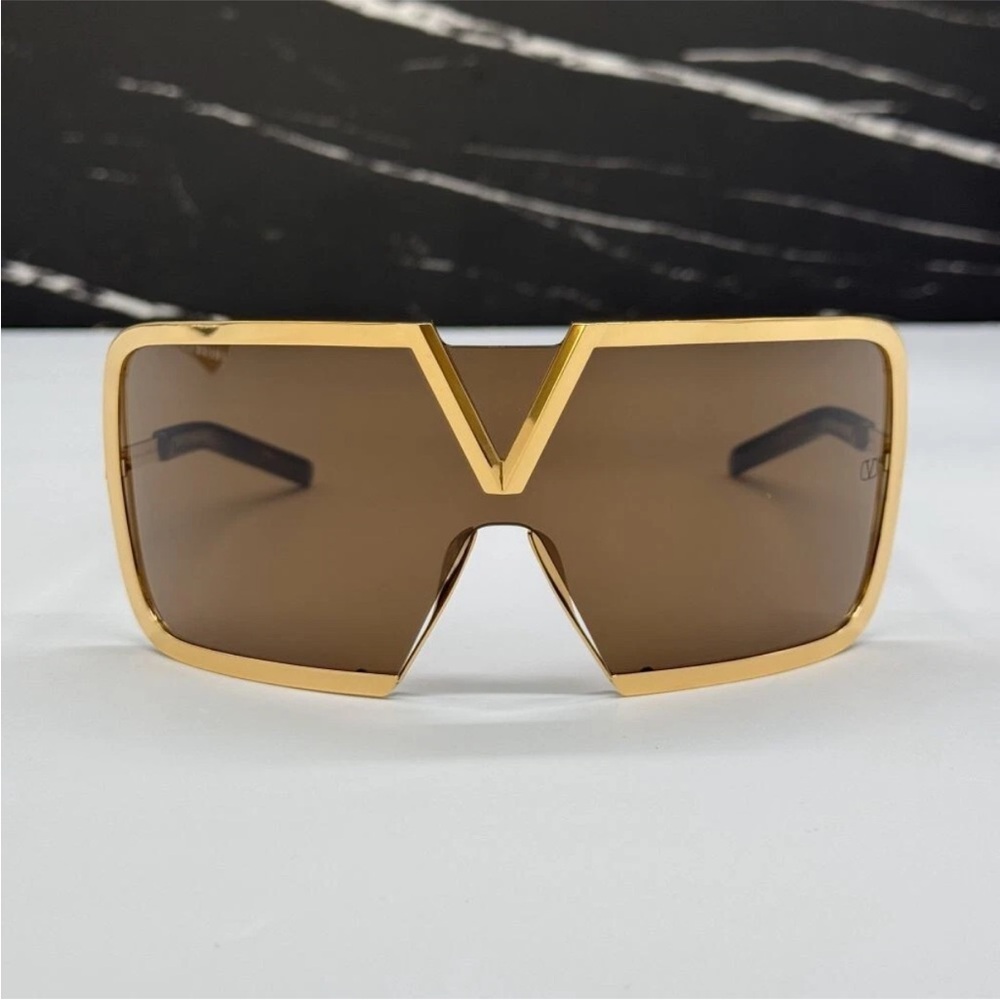 Valentino V-ROMASK VLS-120B Gold / Brown Shield Sunglasses (Box + 2-in-1 Case)